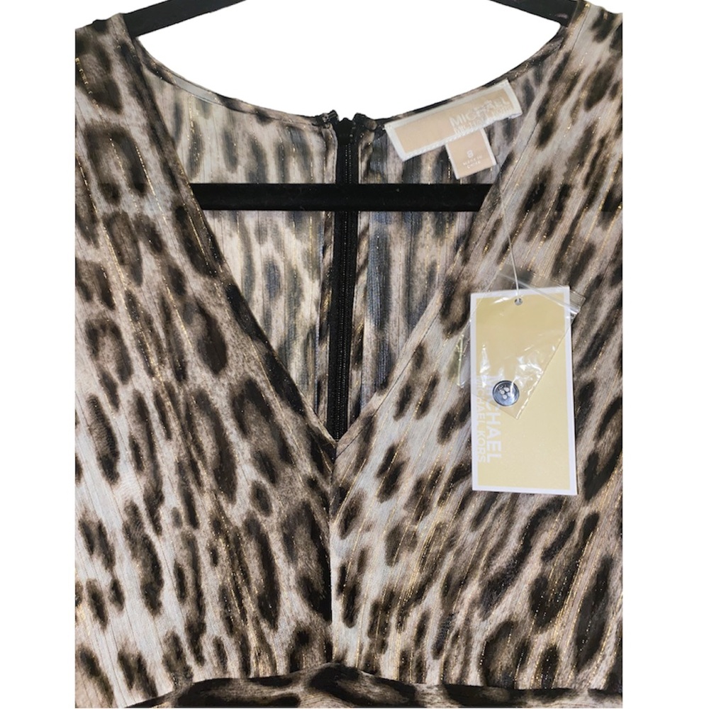 Michael Kors sheer leopard cheetah π print dress, gold metallic, NWT, size 8 - Picture 4 of 7